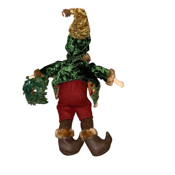 Shelf sitter whimsical holiday christmas green velvet bearded elf pointy shoes - Picture 2 of 5